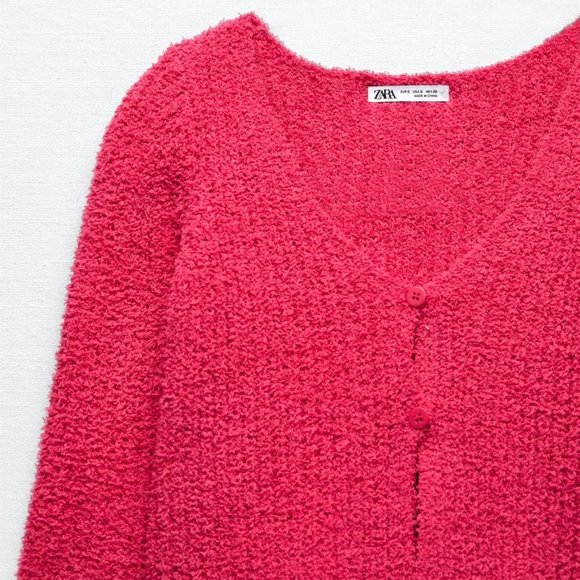 NWOT Zara Hot PInk Chenille Cropped Cardigan. - Picture 6 of 12